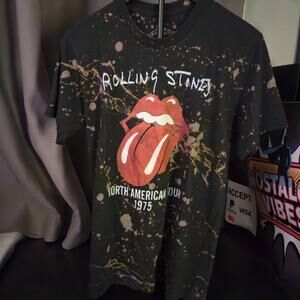Rolling Stones North American Tour 1975 T-Shirt Small Bleach Splatter Rock Band